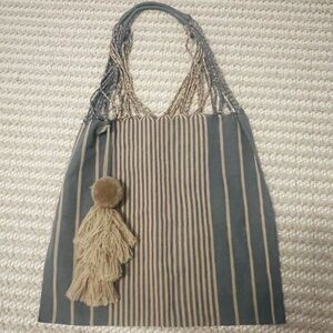 Striped Blue and Tan Tote Bag